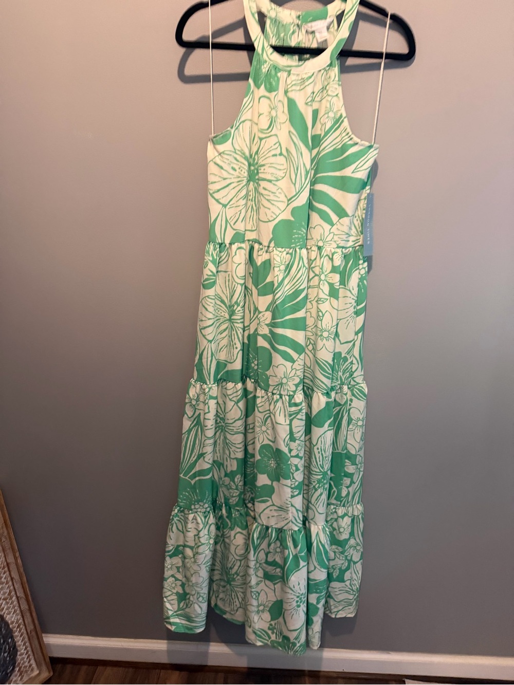London Times Mint and White Floral Halter Maxi Dress